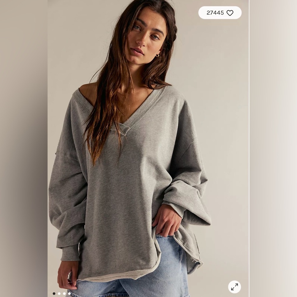 We the Free/Free People Venice V-Neck, Heather Gray Sweatshirt, Like NEW!